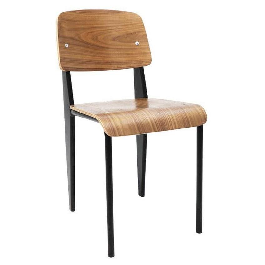 Chaise de salle à manger industrielle bois et métal finition noyer