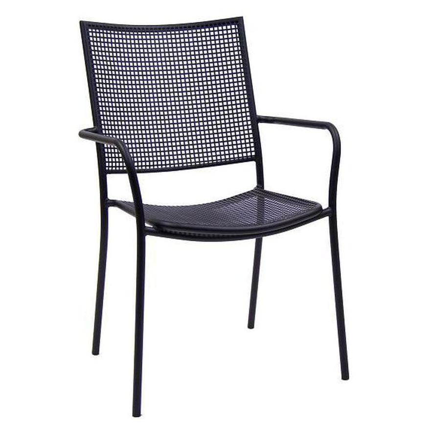Sillón exterior de metal negro con malla perforada