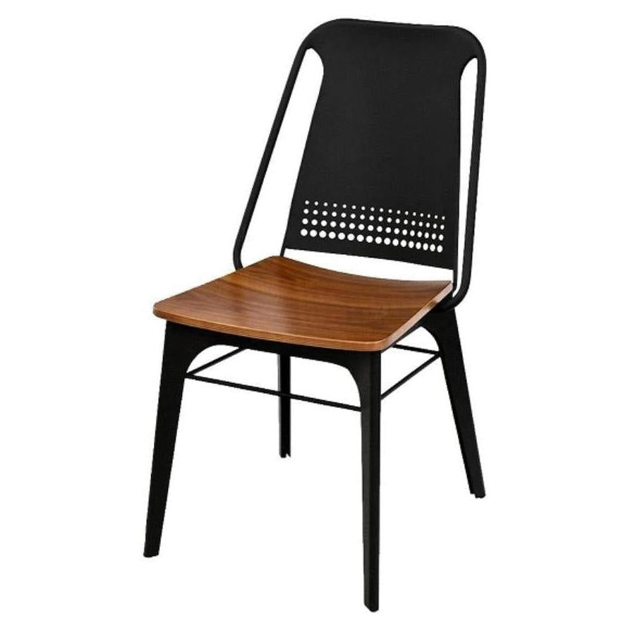 Black metal chair with veneer seat