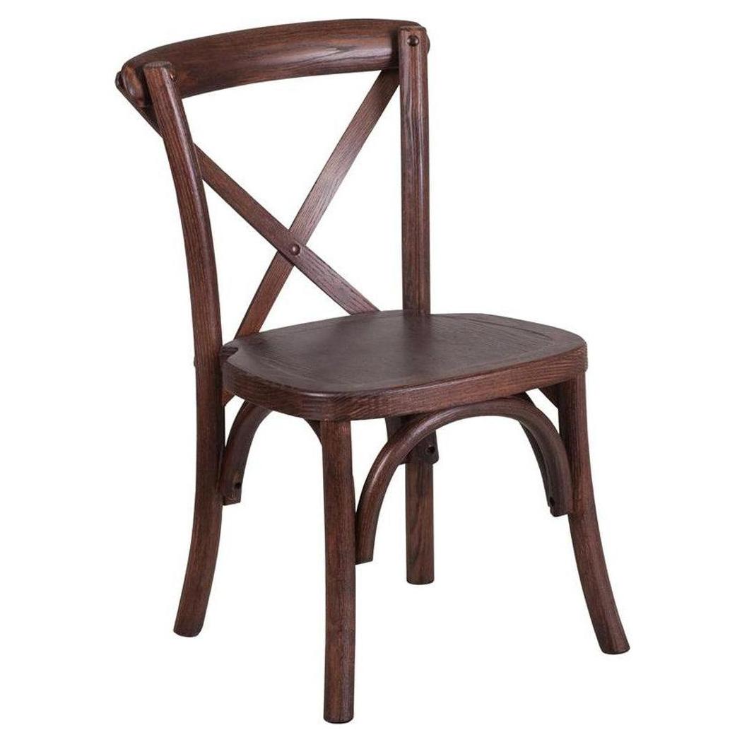 Silla infantil apilable TITAN de caoba con respaldo cruzado.