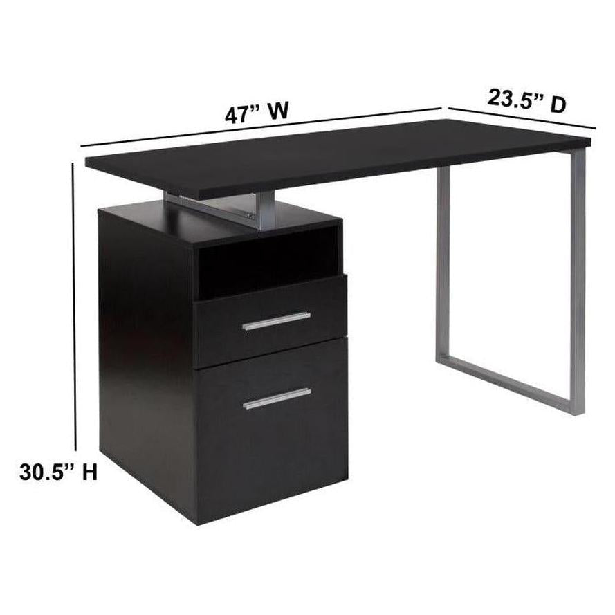 Computer desk Harwood in ash wood finish with two drawers and silver metal frame