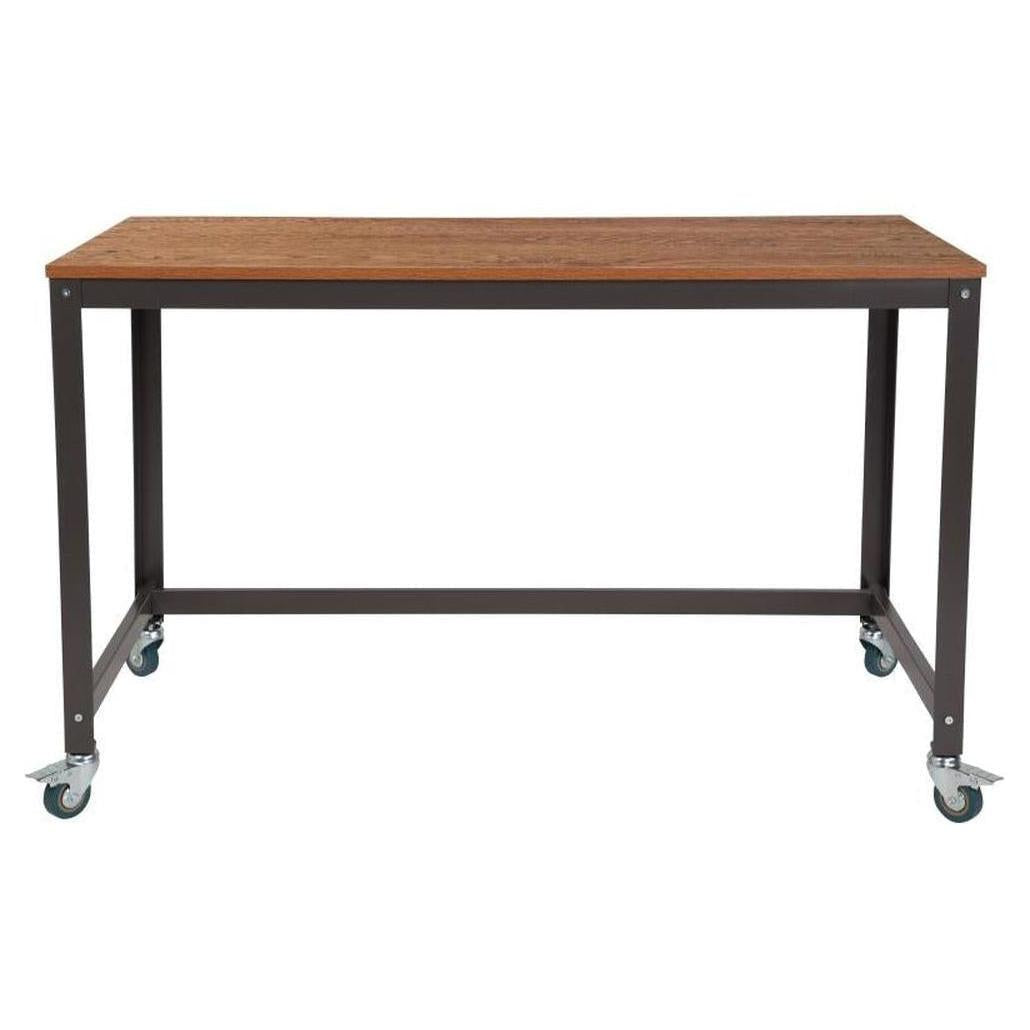 Computer desk AIRSTON collection in brown oak finish with metal casters