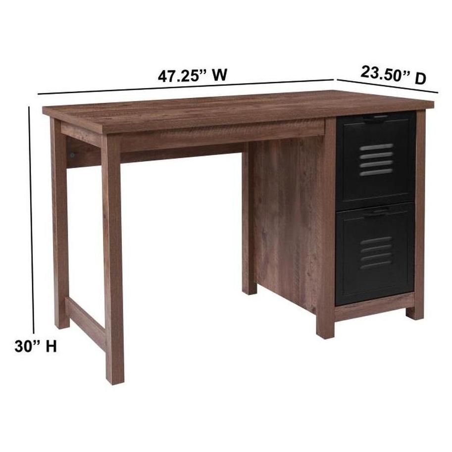 Computer desk OKSIR collection oak finish with cross-cut effect and metal drawers