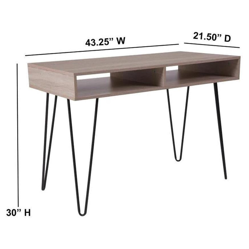 Computer desk MARCIAL oak finish with black metal legs