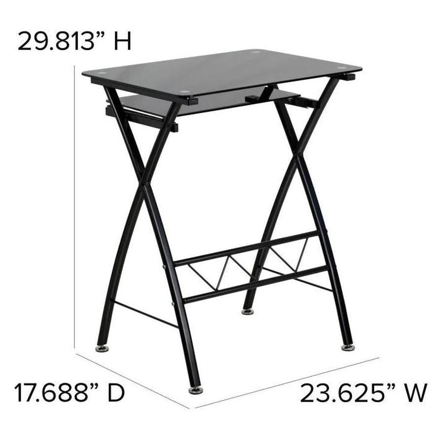 Computer desk CHUKI in black tempered glass with sliding keyboard tray