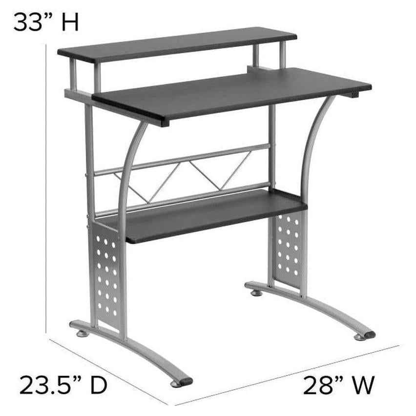 Computer desk BIFILLI in maple finish with upper and lower storage shelves