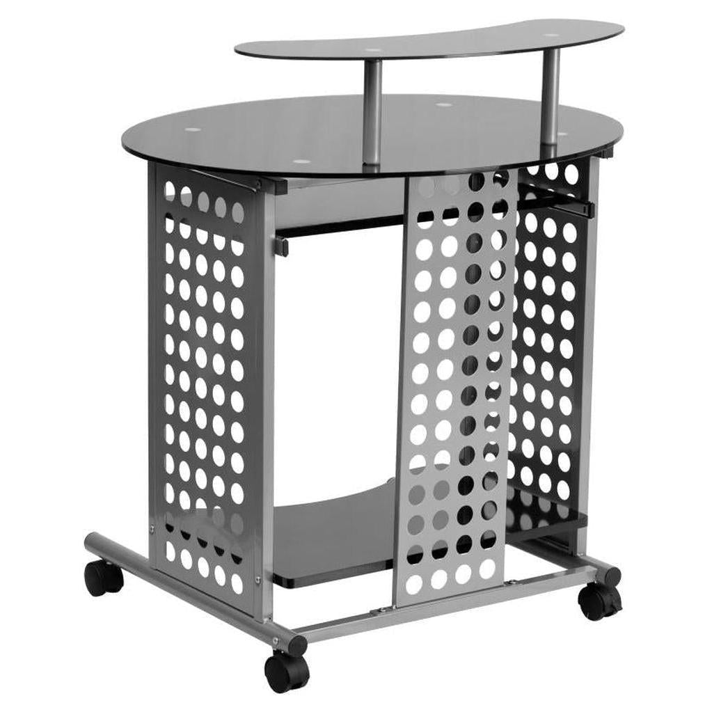 Bureau informatique mobile ACTIA avec plateau en verre noir