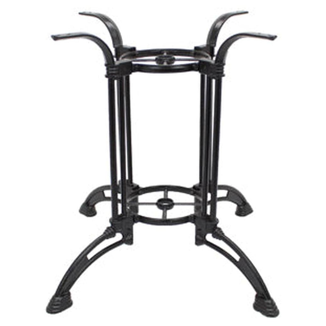 Decorative matte black outdoor table base with dining height and umbrella hole option