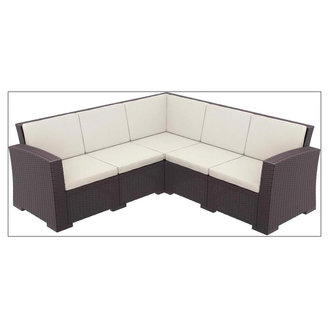 Outdoor corner garden lounge set in resin - 5 pieces with cushions