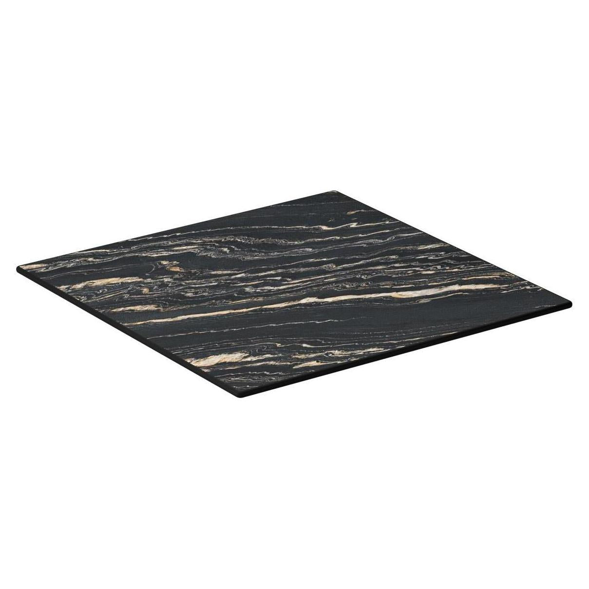 Tabletop with Midnight marble effect resin for indoor/outdoor use with phenolic edge.