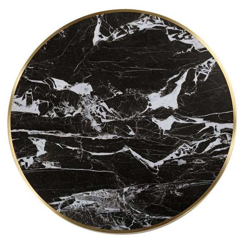 Tabletop in marbled sintered stone with white veining and thick gold edge, 2.9 cm thick