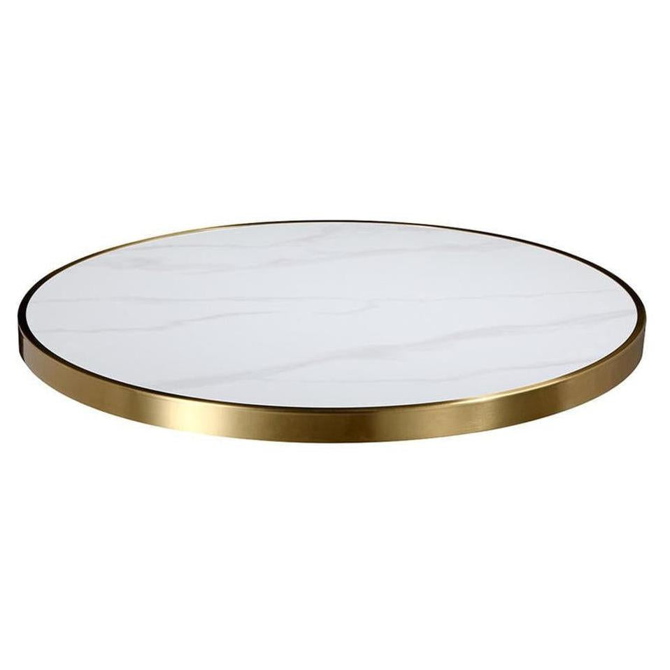 Tabletop in gray and white sintered stone marble with a thickness of 2.9 cm and a golden edge