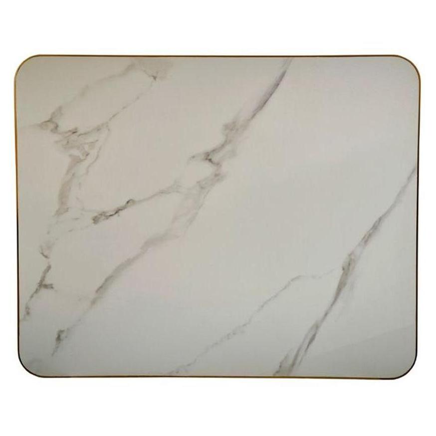 Tabletop in sintered stone white marble with light gray veining, 2.9 cm thick with golden edge.