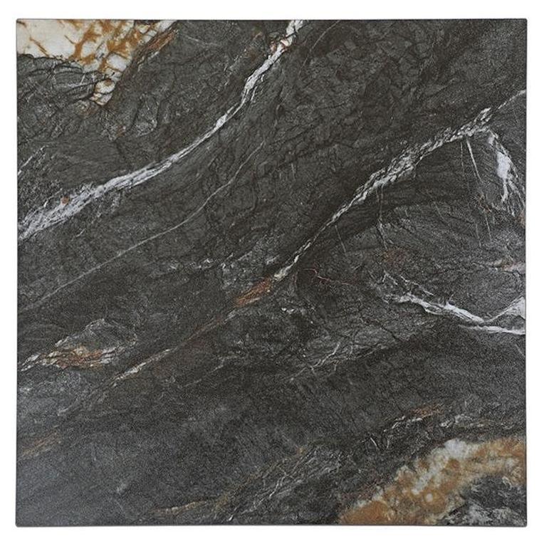Tabletop in black sintered stone with amber veining, thickness 2.2 cm