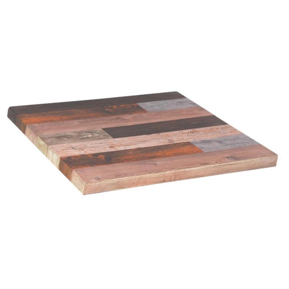 Outdoor resin table top with mixed wood finish