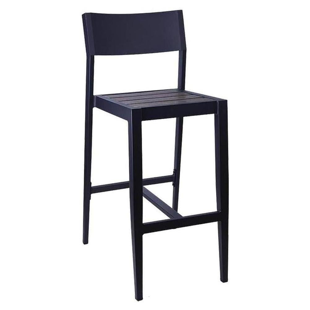 Tabouret de bar extérieur en aluminium avec assise imitation teck brun foncé