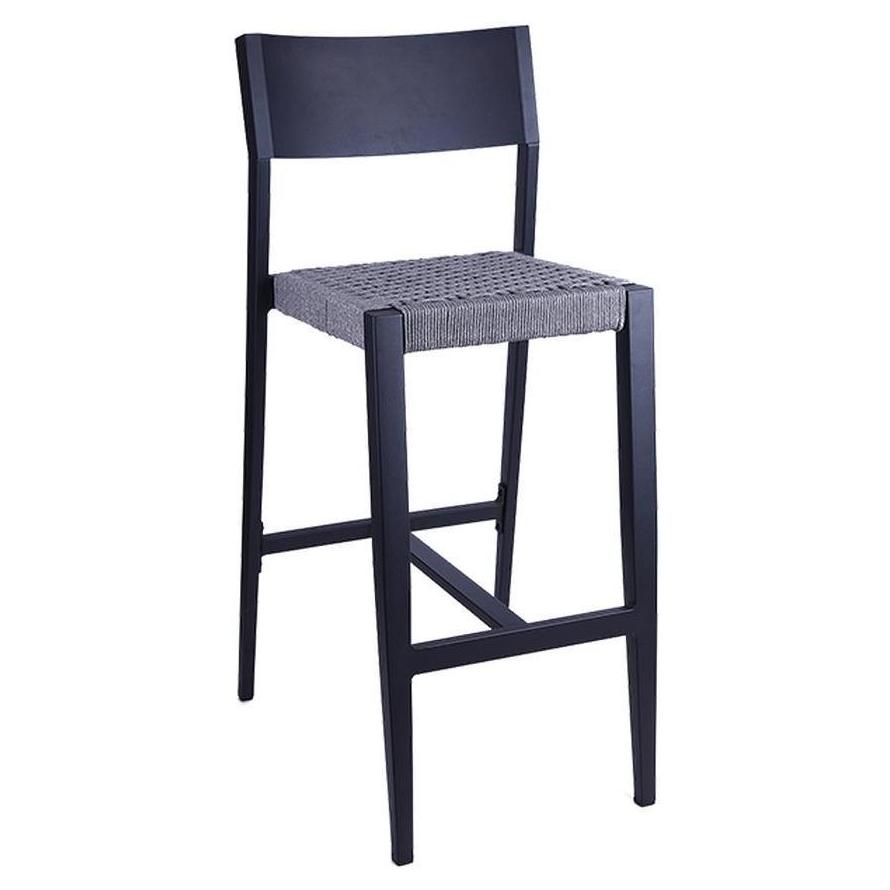 Tabouret de bar extérieur en aluminium noir avec assise en tissu térylène gris