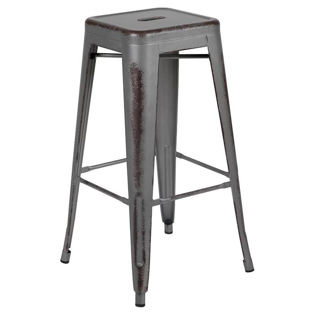 Tabouret de bar intérieur / extérieur professionnel sans dossier hauteur bar 76 cm finition métal gris vieilli