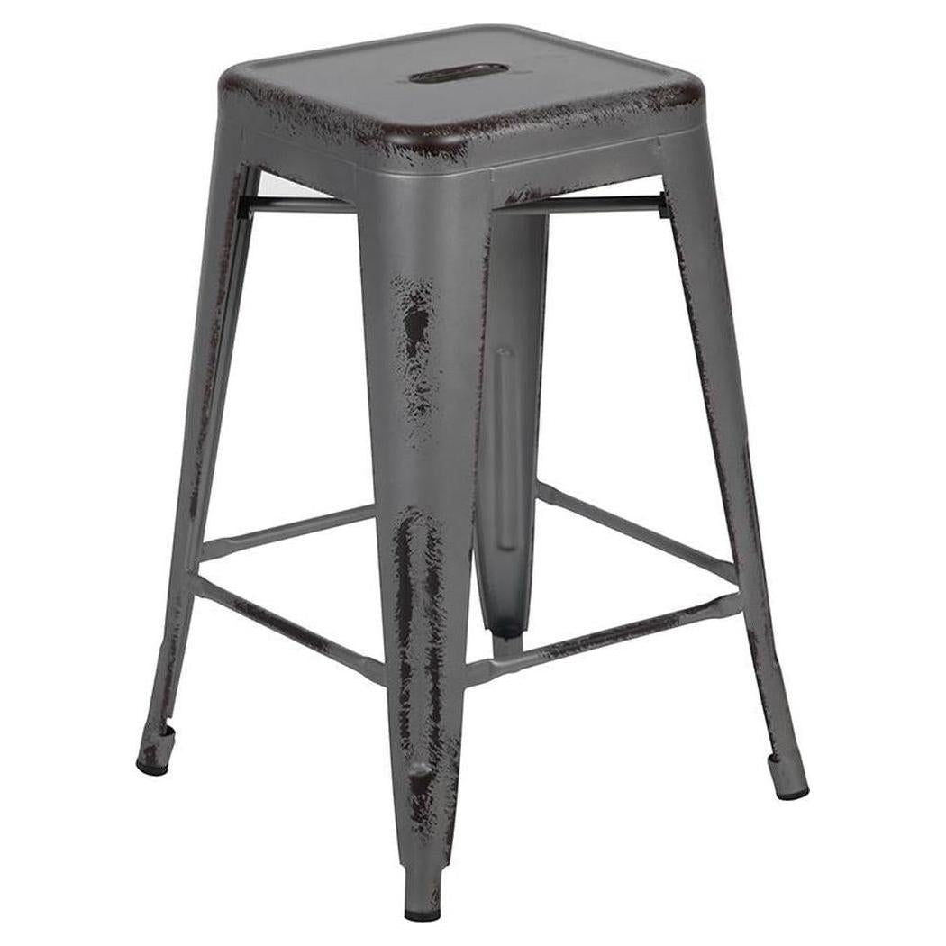 Tabouret hauteur comptoir 61 cm intérieur / extérieur professionnel sans dossier finition métal gris vieilli