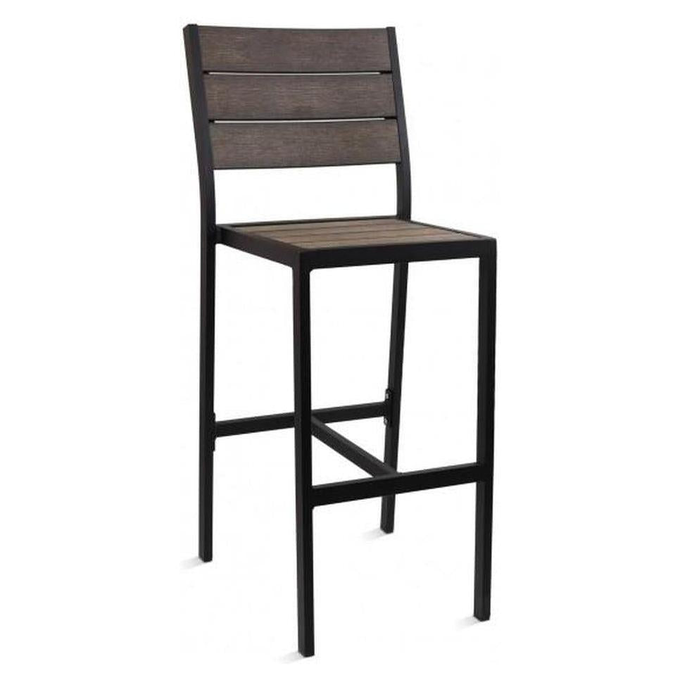 Tabouret de bar extérieur en aluminium avec lattes imitation teck