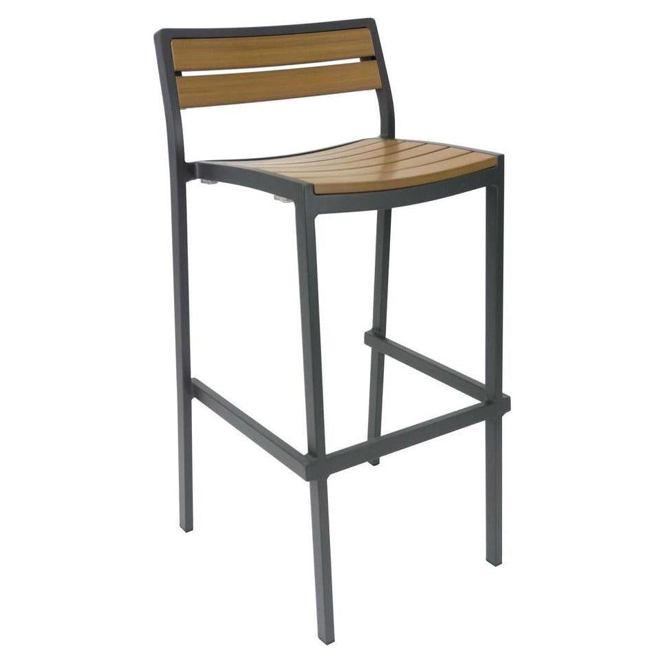 Tabouret de bar extérieur imitation teck avec structure aluminium thermolaquée