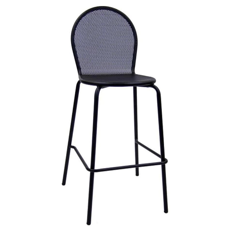 Tabouret de bar extérieur en métal noir avec tôle perforée