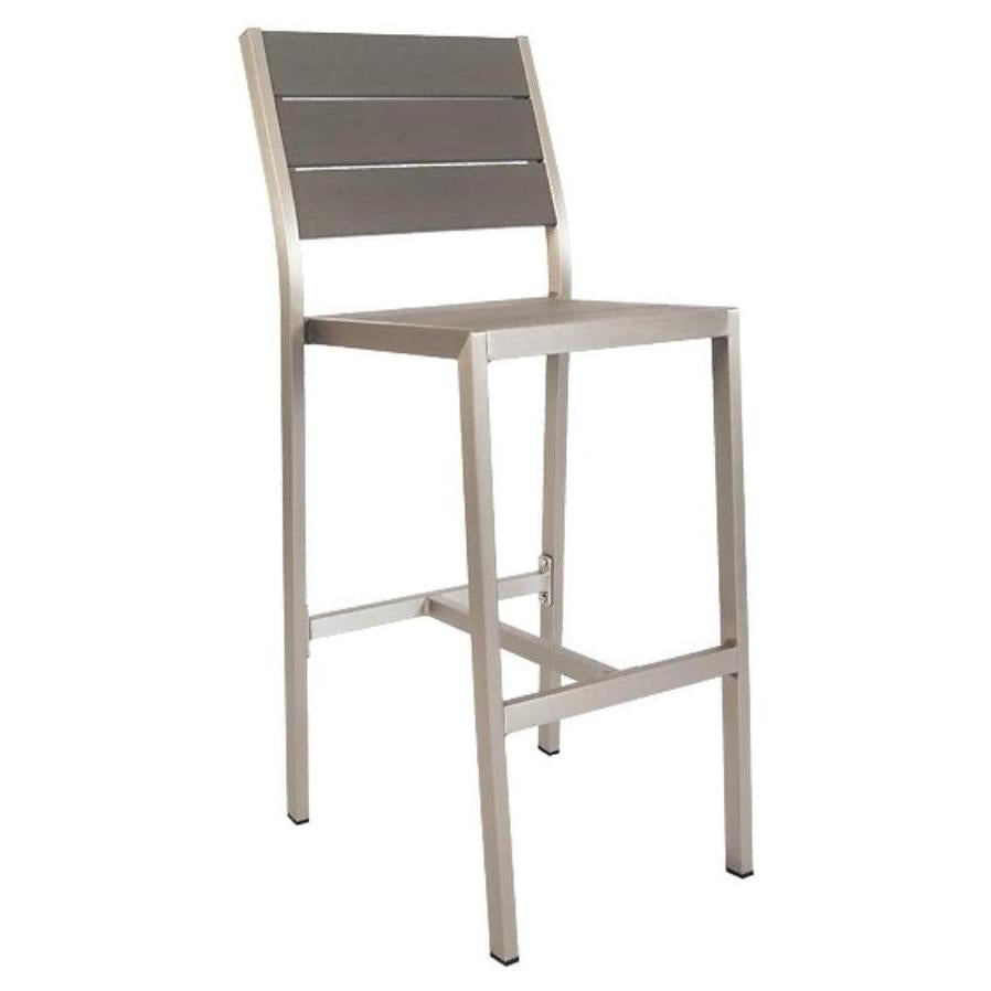 Tabouret de bar extérieur en aluminium avec lattes imitation teck grises