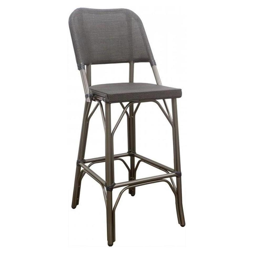 Tabouret de bar extérieur avec structure aluminium et dossier textilène