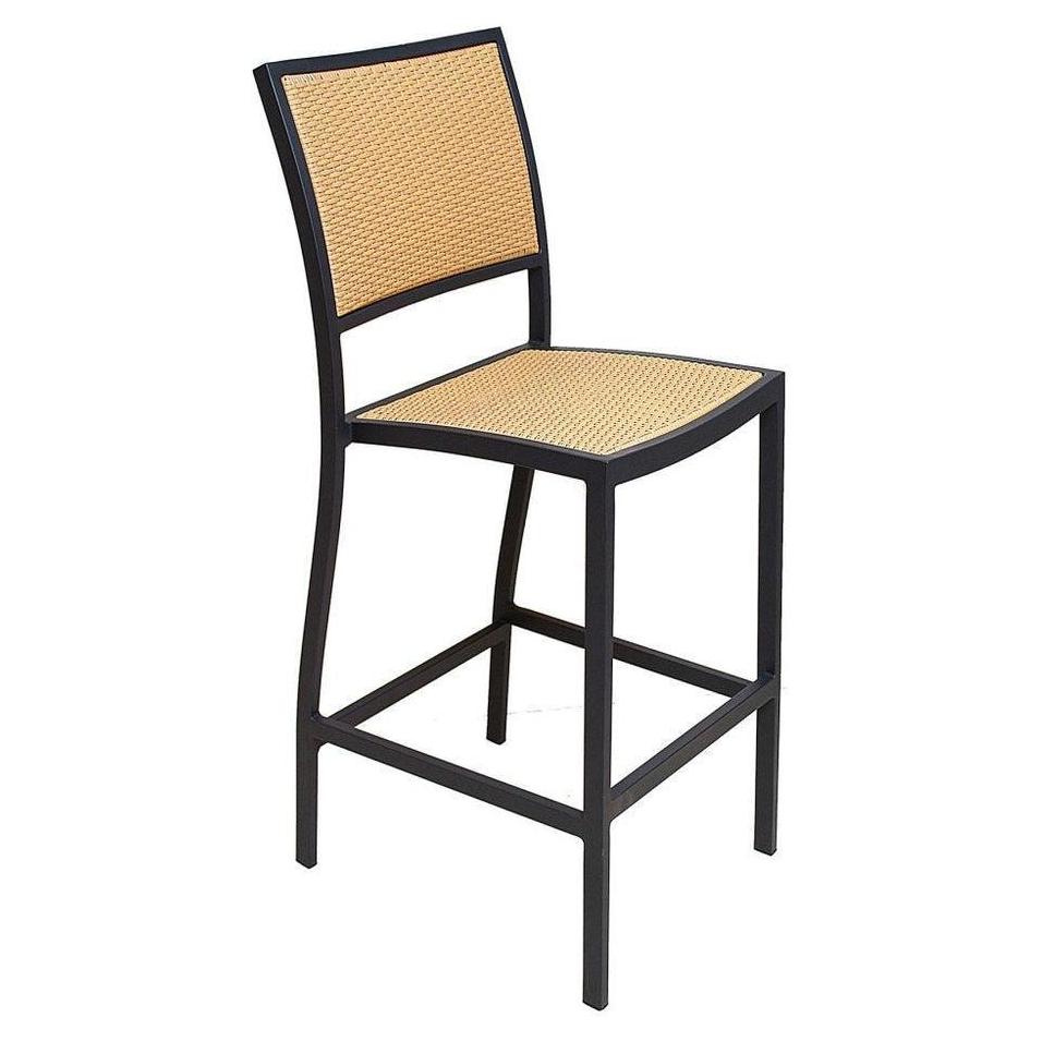 Tabouret de bar extérieur avec structure aluminium et dossier tressé PE