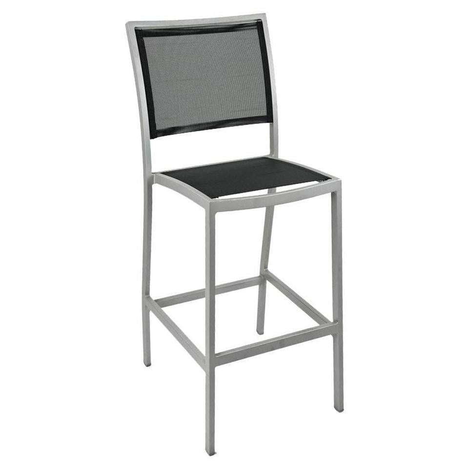 Tabouret de bar extérieur avec structure aluminium et dossier textile