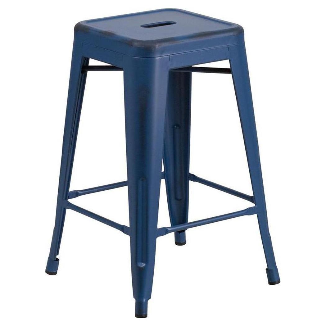 Tabouret extérieur STEELX sans dossier hauteur comptoir 61 cm finition métal vieilli