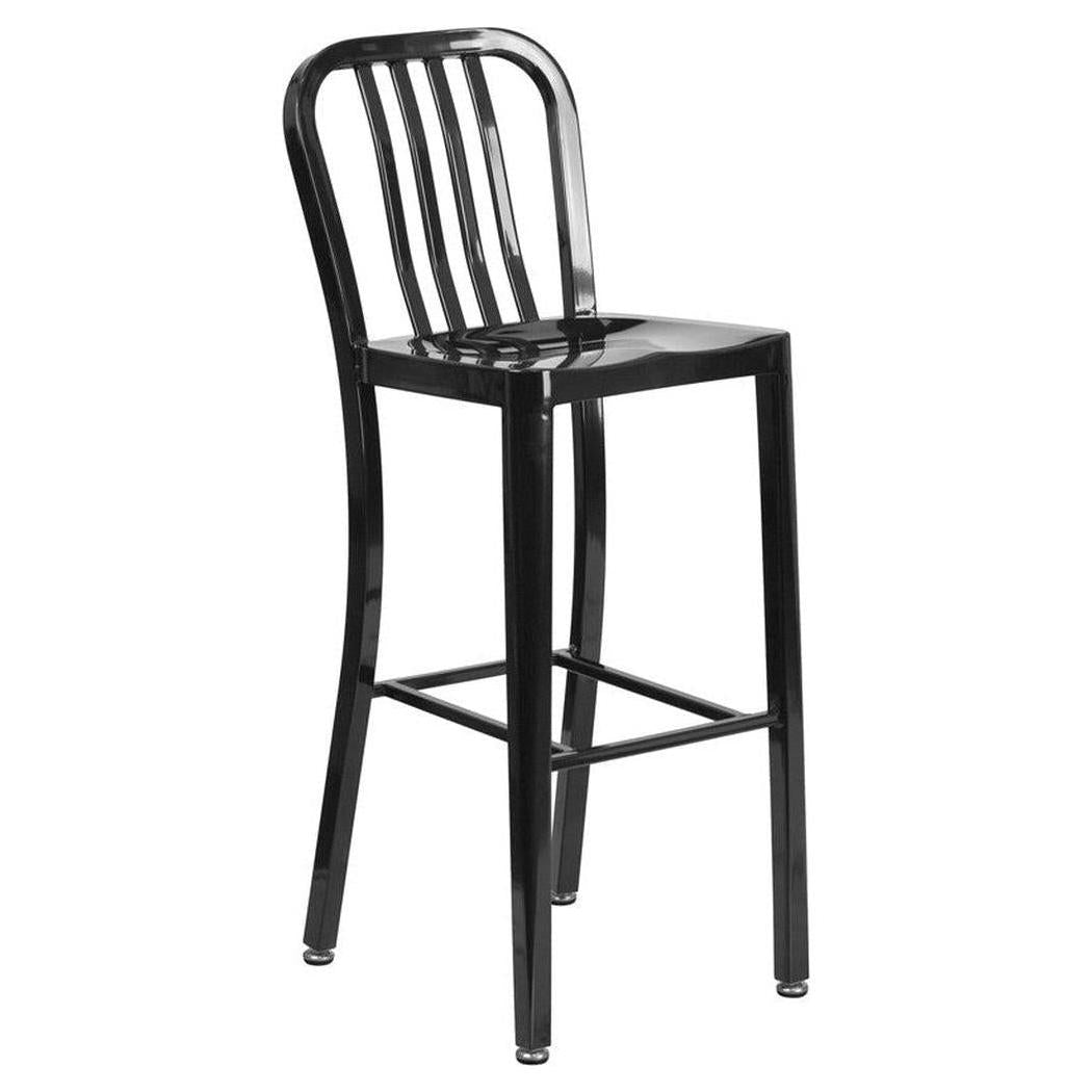 Tabouret de bar extérieur SERVEUR hauteur bar 76 cm avec dossier à lattes verticales