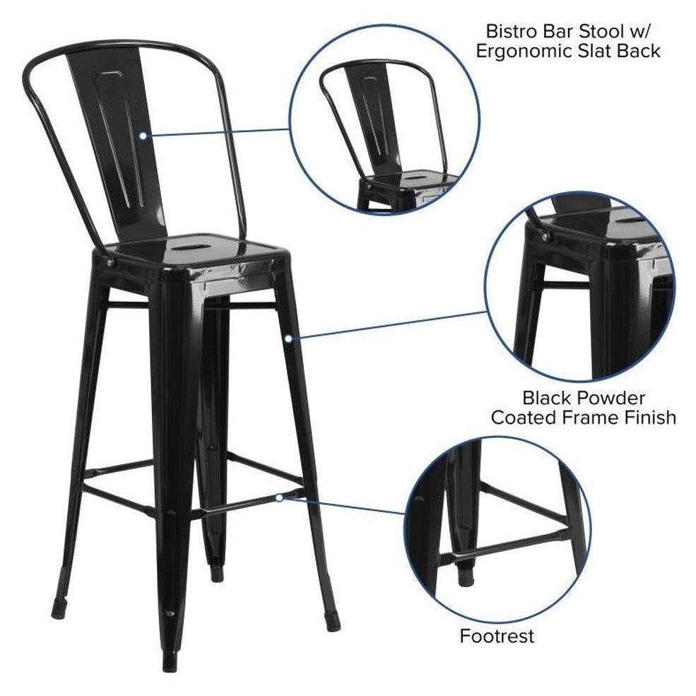 Taburete de bar exterior STEELX estilo bistró altura bar 76 cm con respaldo