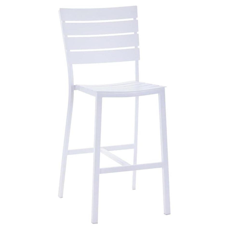 Tabouret de bar extérieur en métal blanc avec dossier échelle