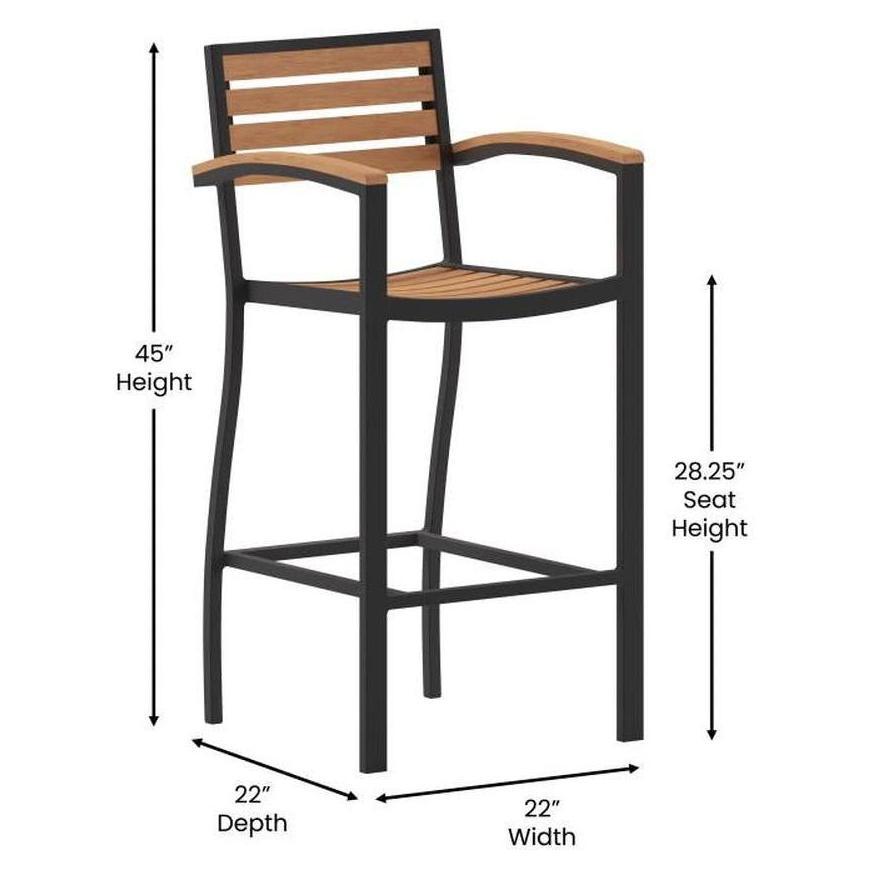 Tabourets de bar extérieurs PEROKS imitation bois en résine avec accoudoirs
