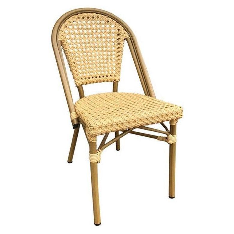 Chaise exterior de aluminio con asiento y respaldo tejidos en poliéster color crema amarillo