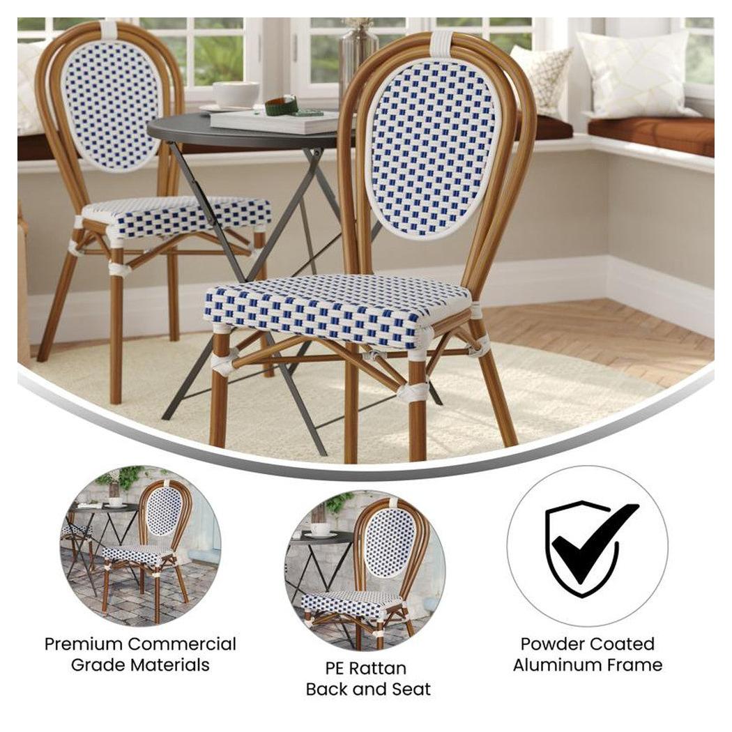 Chaise exterior estilo Thonet de bistró Lourdes blanco y azul marino