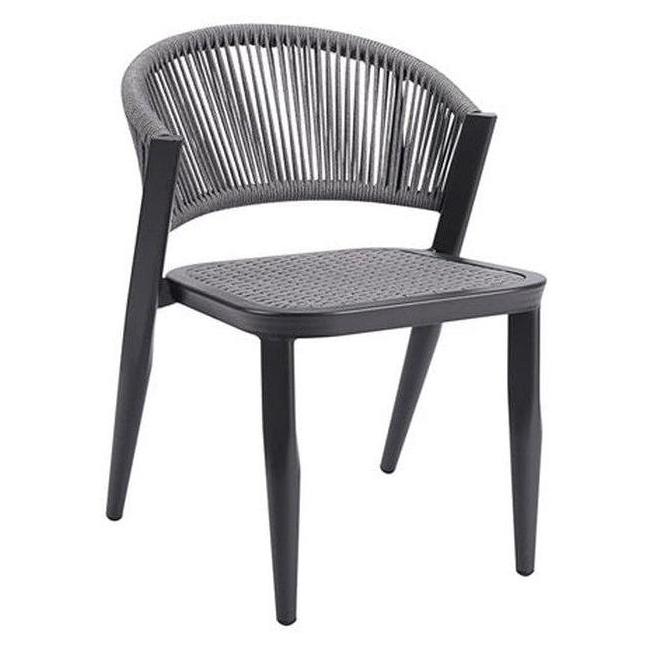 Chaise exterior de aluminio con asiento y respaldo de fibra sintética gris.
