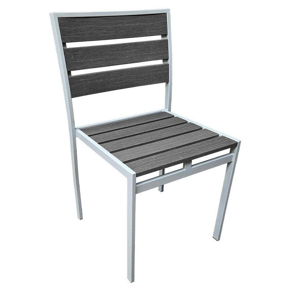 Chaise exterior de imitación de teca sintética con listones grises