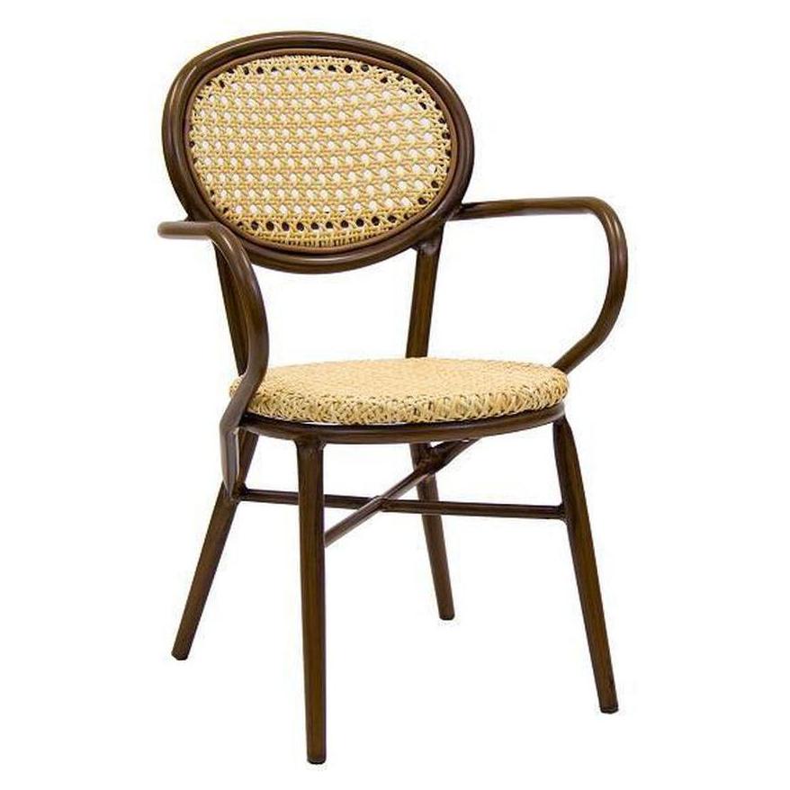 Outdoor armchair in aluminum with seat and backrest in woven synthetic rattan