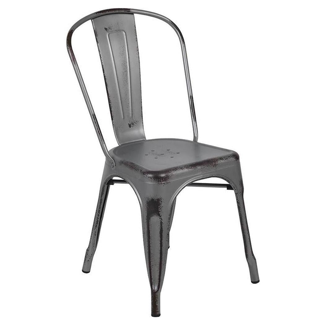 Chaise exterior profesional apilable de metal gris envejecido