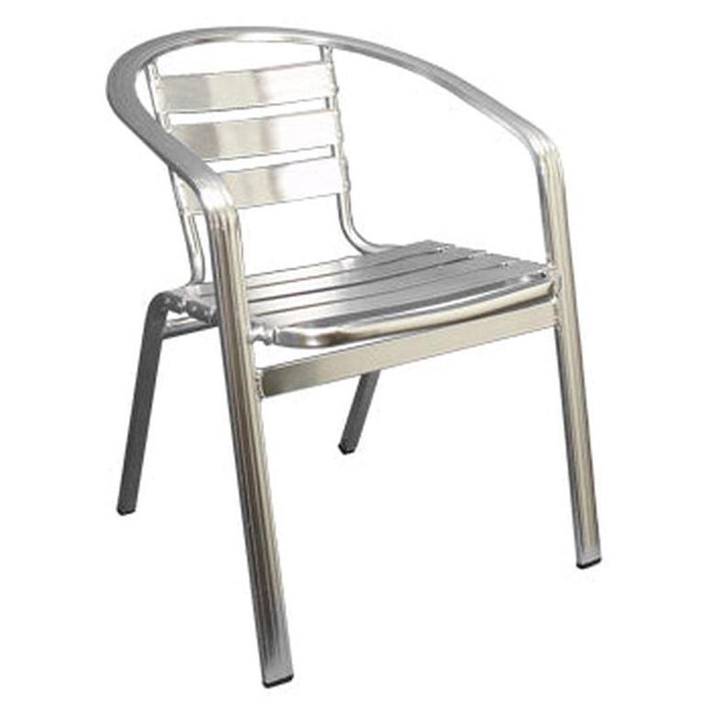 Outdoor aluminum armchair with rounded slatted seat and backrest