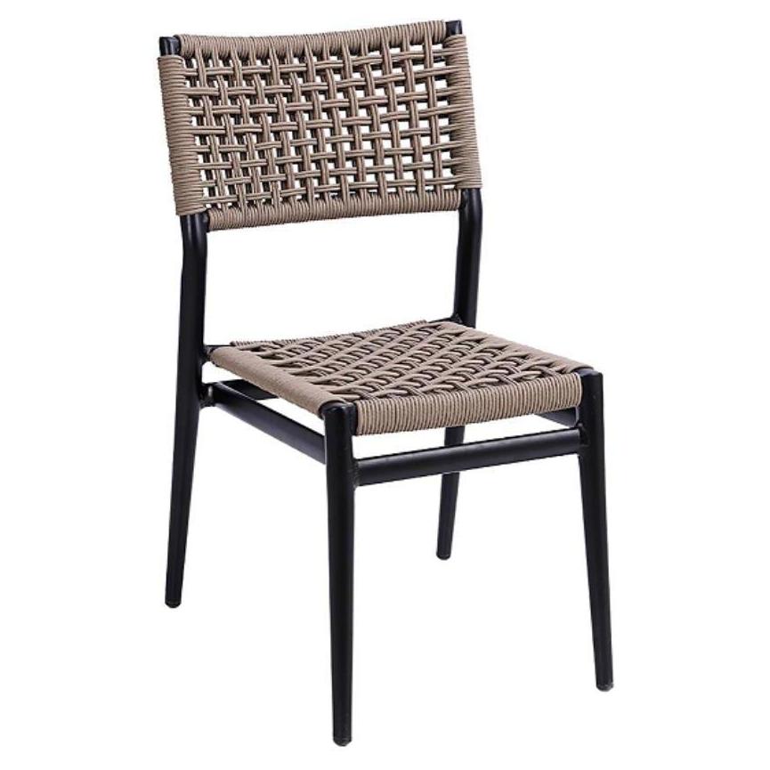 Chaise exterior de aluminio negro con asiento y respaldo de tela de terylene