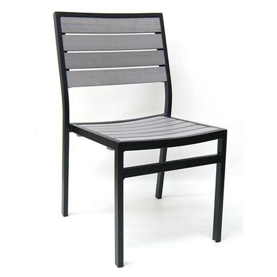 Chaise exterior de imitación de teca sintética gris con estructura negra