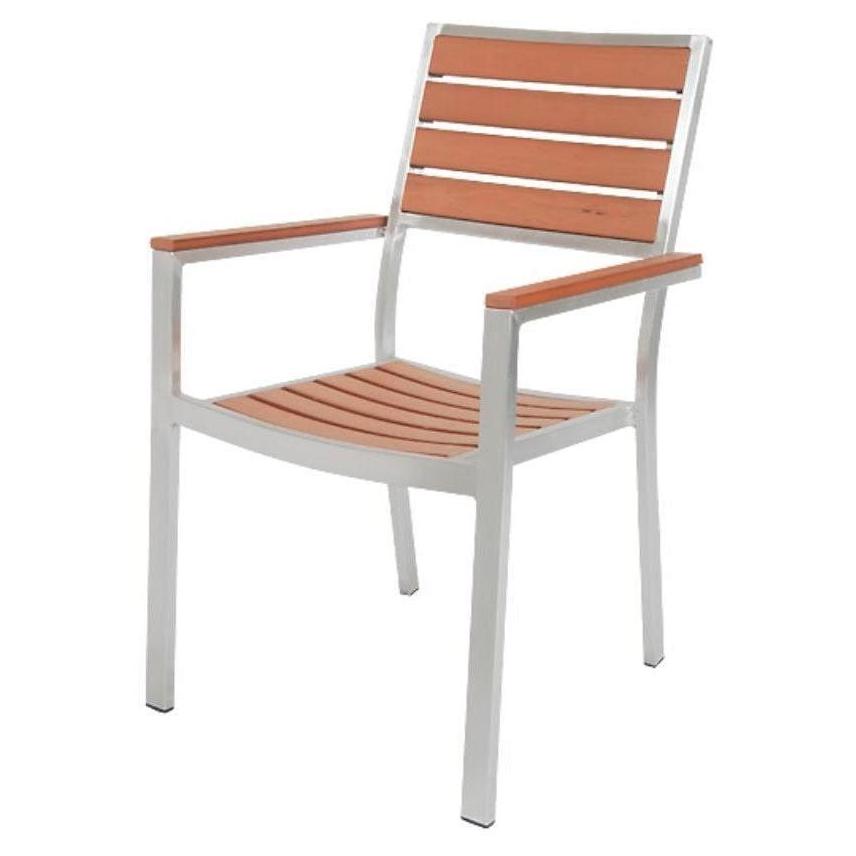 Outdoor aluminum armchair with teak imitation slats