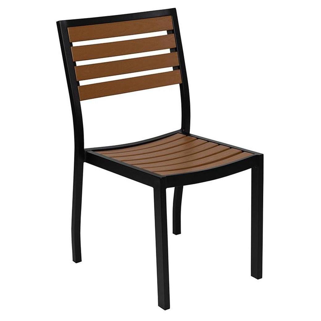 Outdoor armless lounge chair with teak imitation slats in resin