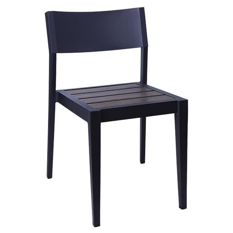 Tumbona exterior de aluminio con asiento de imitación de teca color marrón oscuro