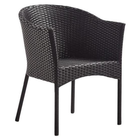 Sillón de exterior de metal marrón con respaldo y asiento de ratán sintético completo
