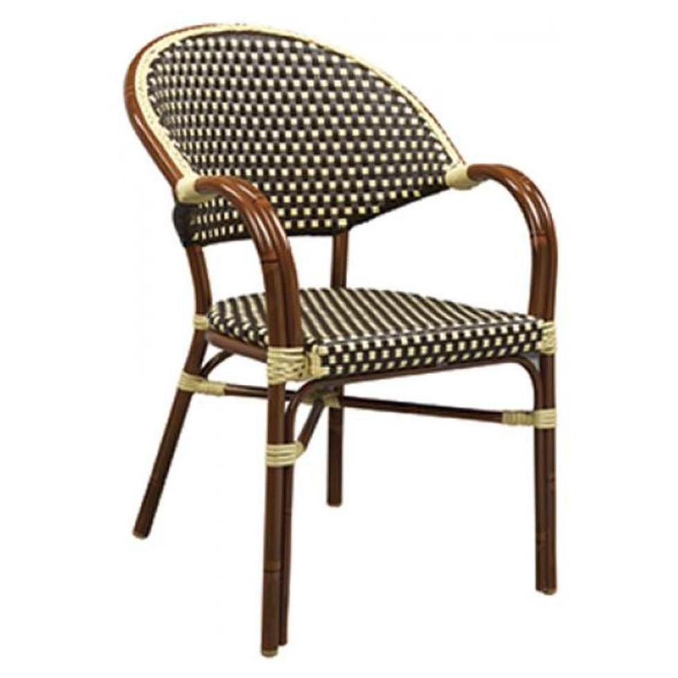 Sillón exterior Capri de aluminio con acabado caoba y trenzado de nylon beige-marrón