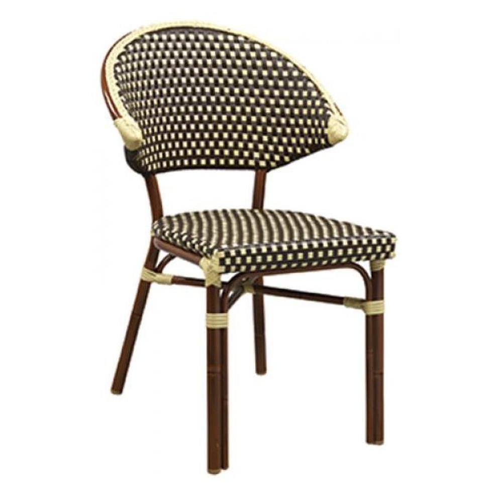 Chaise exterior Capri de aluminio con acabado de caoba y trenzado de nylon beige-marrón.